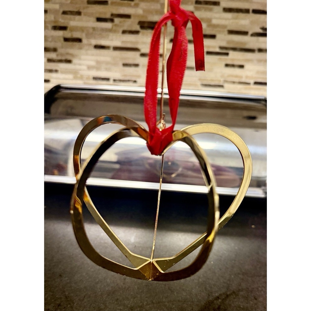 Georg Jensen 2005 Gold Plated Brass Christmas Heart Ornament Denmark Ribbon VTG